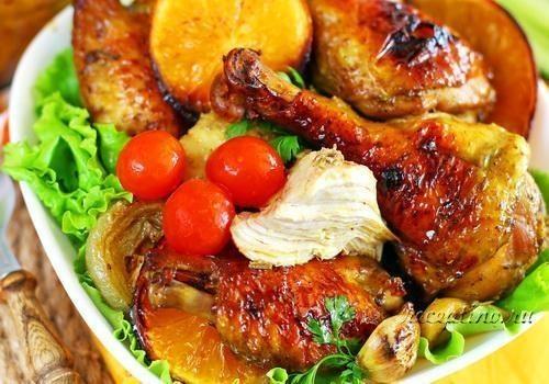 Курица в красном вине с апельсинами (запеченная в духовке) - рецепт с фото