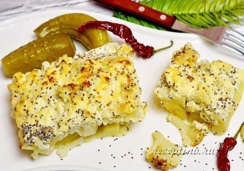 Картофель с цветной капустой, запеченные под сыром и майонезом - рецепт с фото