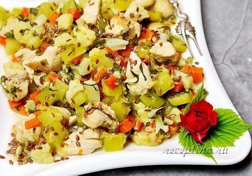 Рагу с куриным филе, цветной капустой, кабачками (на сковороде) - рецепт с фото