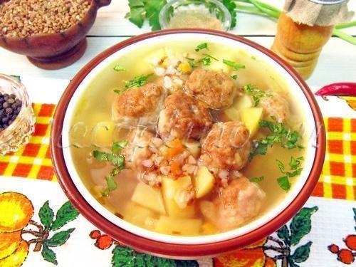Суп гречневый с жареными фрикадельками - рецепт с фото 