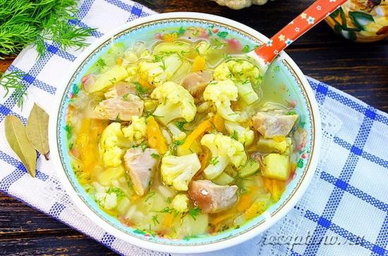 Куриный суп с картошкой, рисом и цветной капустой - рецепт с фото