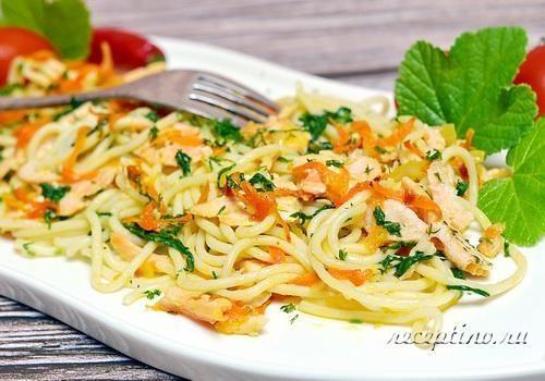 Спагетти с лососем и шпинатом - рецепт с фото