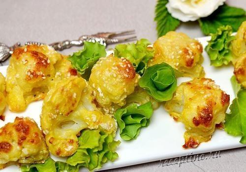 Цветная капуста в кляре, с сыром и кунжутом (в духовке) - рецепт с фото