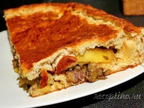 Пирог дрожжевой с уткой, картошкой, грибами - рецепт с фото пошагово