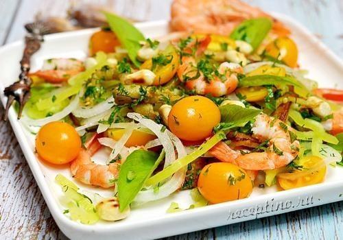 Салат с креветками, баклажанами, болгарским перцем - рецепт с фото